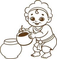 Design a line art representation of Lord Krishna as the cosmic being vector