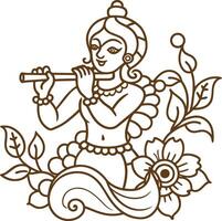 Design a line art representation of Lord Krishna as the cosmic being vector