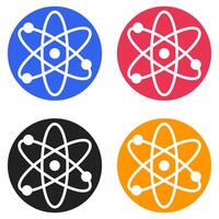 Molecules of atom icons set in flat circle isolated on white background. vector