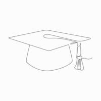 One continuous line drawing of graduation cap, hand drawn line art illustration of graduation hat. vector