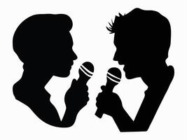 Silhouette of two man with holding mic during business interview. vector