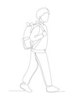 Continuous one line art of a student going to school. vector