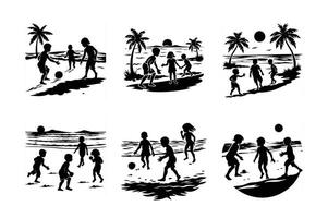 vacation Silhouette set of Children playing on beach vector