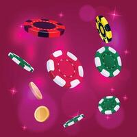 a game of poker chips with a red background with a green and gold slide vector