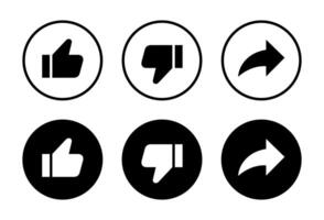 Like, dislike, and share icon on black circle background vector