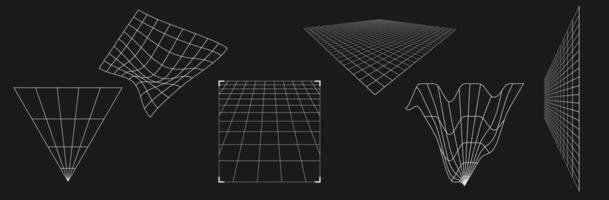 Set of retrofuturistic perspective grids. vector