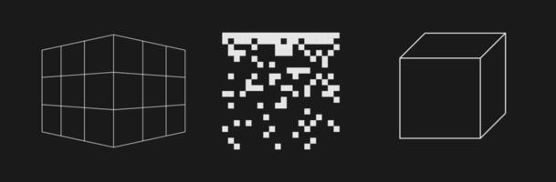 Collection of rectangular shapes in cyberpunk 80s style. vector