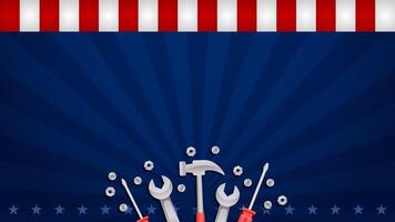 Labor Day background copy space for sale promotion, advertising, poster, banner, template with American flag and work tools vector