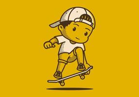 Mascot character illustration of a boy jumping on the skateboard vector
