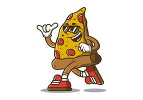 Retro pizza mascot character illustration in running pose vector