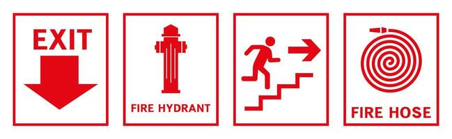 The signs contain symbols of a fire hydrant and also show an emergency exit in case of fire. vector