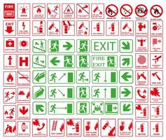 Set of emergency exit signs in case of fire danger. vector