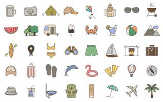 Summer icon. Bright, multicolored icons circled with a dark line. Tourism symbol. Set for web and applications. vector