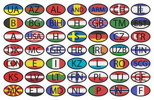 Oval sticker of the EU countries and not only with a black outline. With country code and country flag. vector