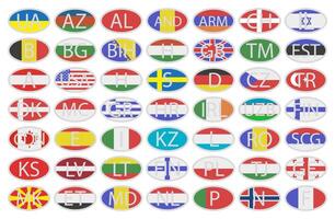 Oval sticker of EU countries and not only with a white border. With country code and country flag. vector