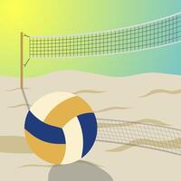 Illustration of a volleyball net and a ball on the sand. Beach volleyball. vector