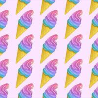 seamless pattern of colorful ice cream cones on a pastel pink background. vector