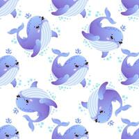 seamless pattern featuring adorable blue whale with bubbles on a white background. vector