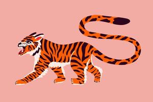 Stylish siberian tiger in groovy stile. . vector