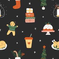 Christmas seamless pattern with funny elements. vector