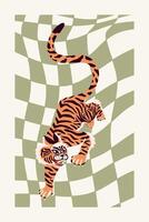 Groovy pattern with abstract tiger. Indian style. vector