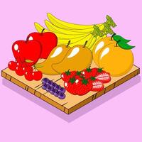 A large set of fruits in isometric style vector