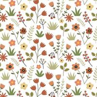 Floral seamless pattern in Scandinavian style. Flowers, plants and grass on white. Hand drawn design for print, paper, design, fabric, gift wrap, decoration, background. vector