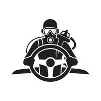 scuba driver illustration design black and white vector
