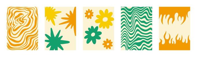 Set of posters in trendy retro style. Abstract shapes backgrounds vector