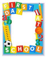 First day at school booth design, Back to school photo frame with 3D items and copy space vector