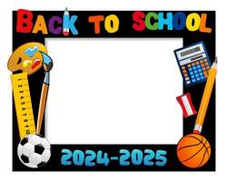 Back to school 2024-2025, photo frame design, template with copy space vector