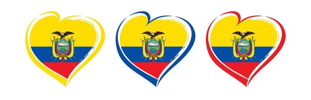 Set of creative hearts with the flag of Ecuador and clipping mask. Handdrawn style digital illustration. Isolated graphic design. Branding identity concept. Apparel llogo. Colorful elements. vector