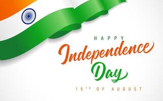 Happy Independence Day of India greeting card with 3d waving flag frame. vector