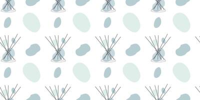 Aromatherapy seamless pattern. Aroma diffuser, essential oil for home. outline, line art illustration concept with Color Abstract shape. Glass Jar Different with Wooden Bamboo Aroma Sticks vector