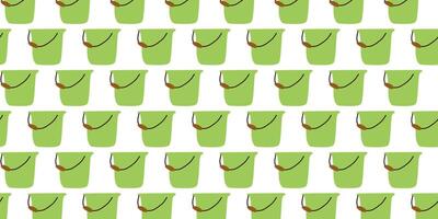 Flat Seamless pattern background of cleaning buckets. Blue white backdrop of watering Gardening tool. Spring clean chores elements in Cartoon style for print, Cover, Wrapping, Textile. vector