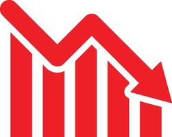 Red growing down icon . Going down arrow icon . Chart going down icon vector