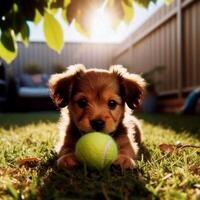The puppy playing a ball photo