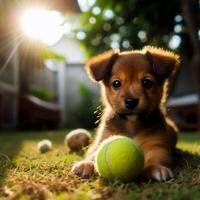 The puppy playing a ball photo