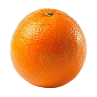 High-resolution image of a whole orange, showcasing its detailed skin texture and vibrant color, set against a black background. png
