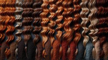 assortment of hair for the extension procedure. types of materials, color and quality for the presentation of the service. Hair and silicone capsules in different colors for attaching photo