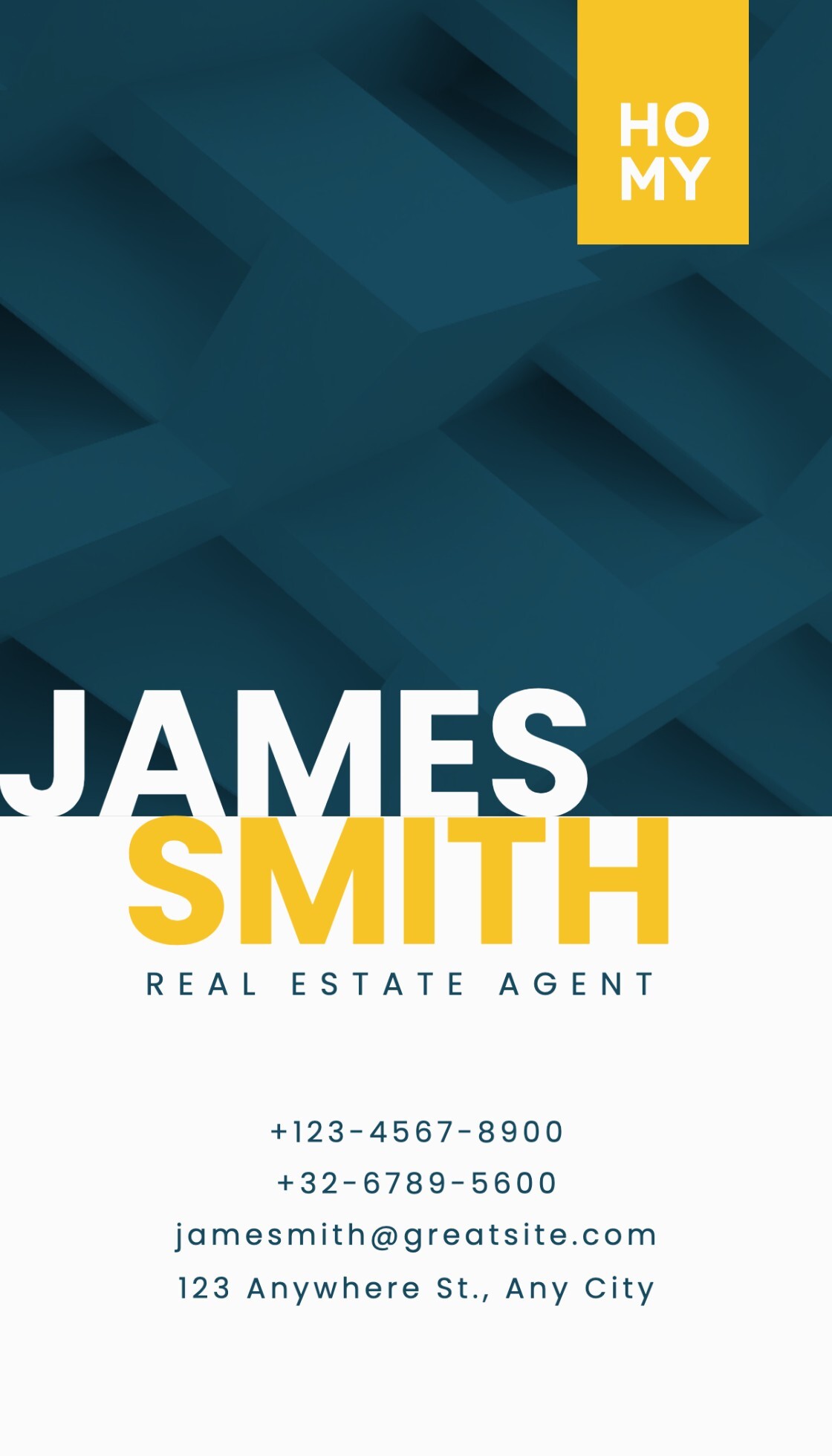 Blue Yellow Minimalist Real Estate Agent Business Card