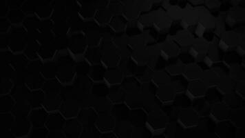 An abstract hexagonal geometric black surface cyclically moves in virtual space. Chaotic vibrations of geometric shapes. Creating a dynamic wall of hexagons video