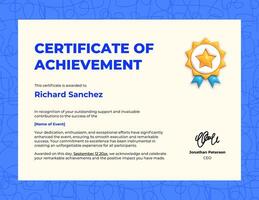 blue creative certificate of achievement template