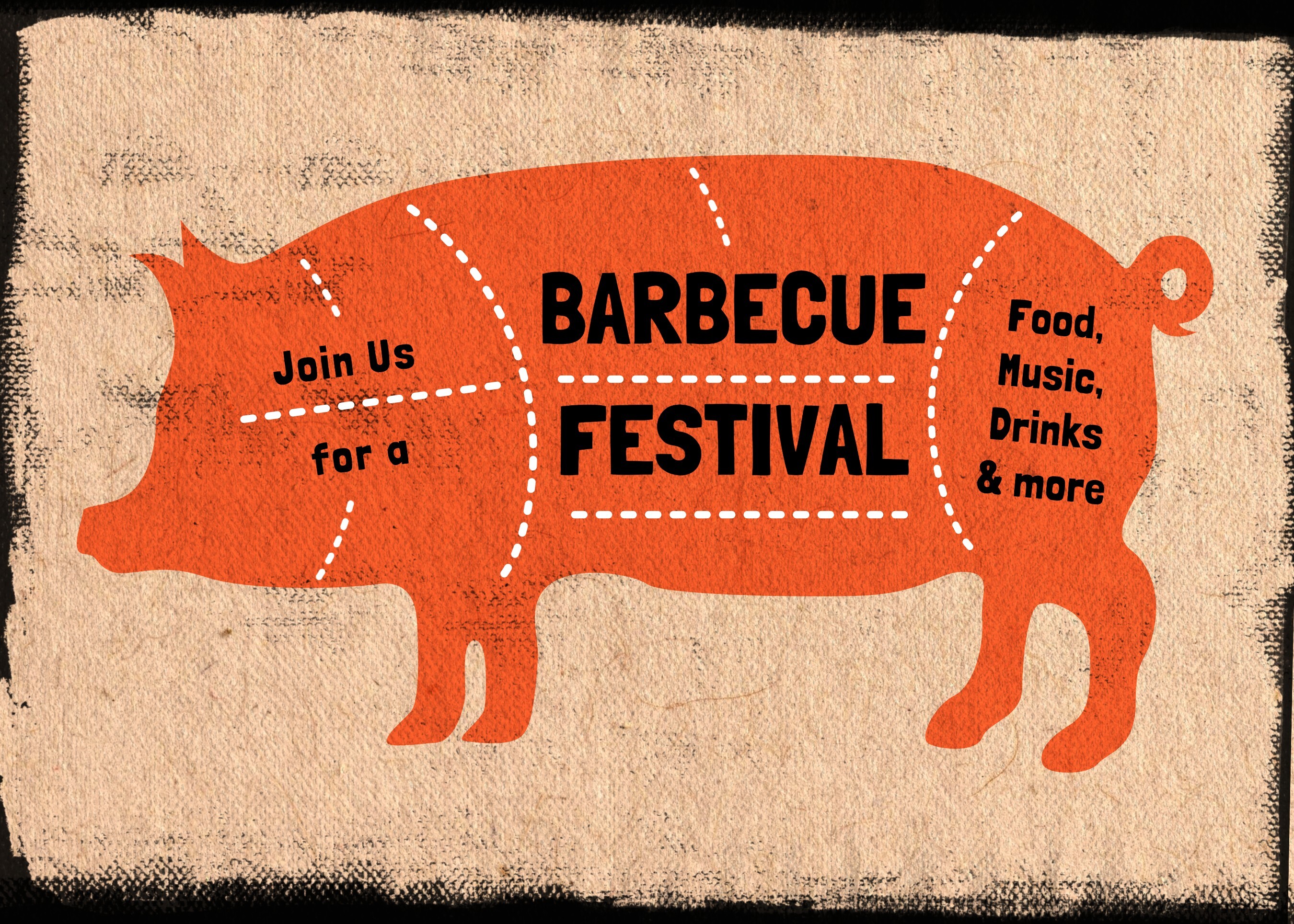 Barbecue Festival Invitation Card Template with Pork Silhouette