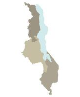 Malawi map. Map of Malawi in administrative provinces in multicolor with Malawi lake vector