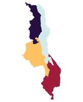 Malawi map. Map of Malawi in administrative provinces in multicolor with Malawi lake vector