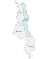 Malawi map. Map of Malawi in administrative provinces in multicolor with Malawi lake vector