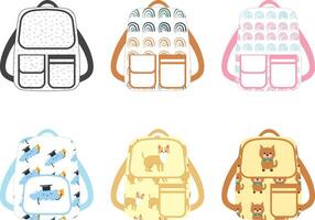 Set of cartoon illustrations with school bags and backpacks on white background Pro vector
