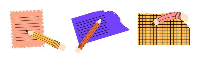 Note or message with pencils. Blank checkered, torn paper. hand draw design. vector