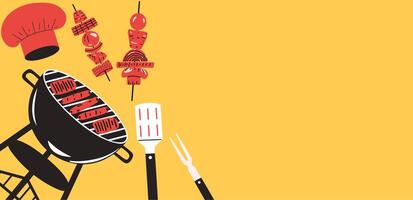 Yellow background with empty space and barbecue grill. vector